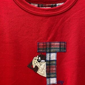 Warner Bros. Looney Tunes VTG Red Sweatshirt with Taz Patch